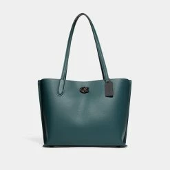 Deals 🎉 COACH Polished Pebble Leather Willow Tote, Forest 🎁