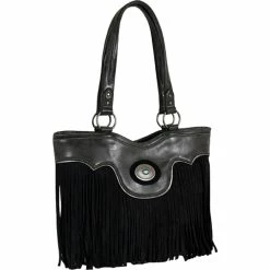 Outlet 🎁 Justin Graphite With Suede Fringe Tote 🔔