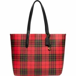Best Pirce 🥰 Coach Box Program Plaid Print Highline Tote 👏