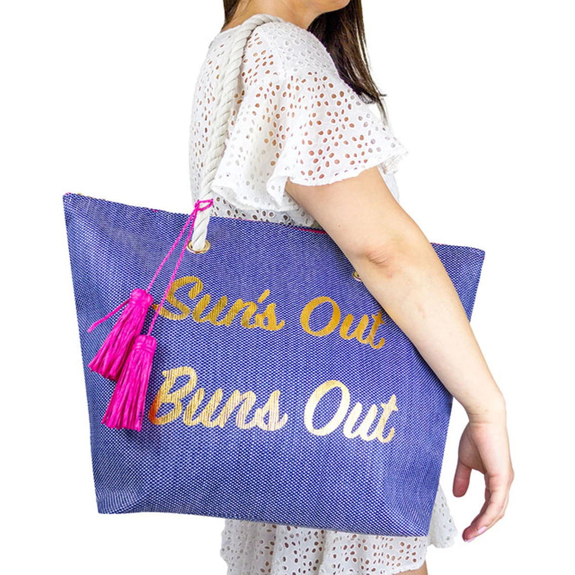 Hot Sale ๐ Magid Straw Beach Slogan Tote "Suns Out Buns Out" ๐ - Image 3