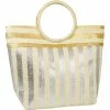 Cheapest ⭐ Magid Striped Gold & Silver Metallic Circle Handle Beach Tote ❤️