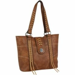 Cheap 👍 Justin Tote Brown With Lace Trim 🎉