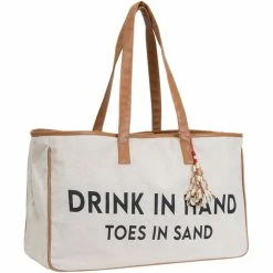 Cheap 🛒 Magid Drink In Hand Toes In Sand Canvas Tote 😀