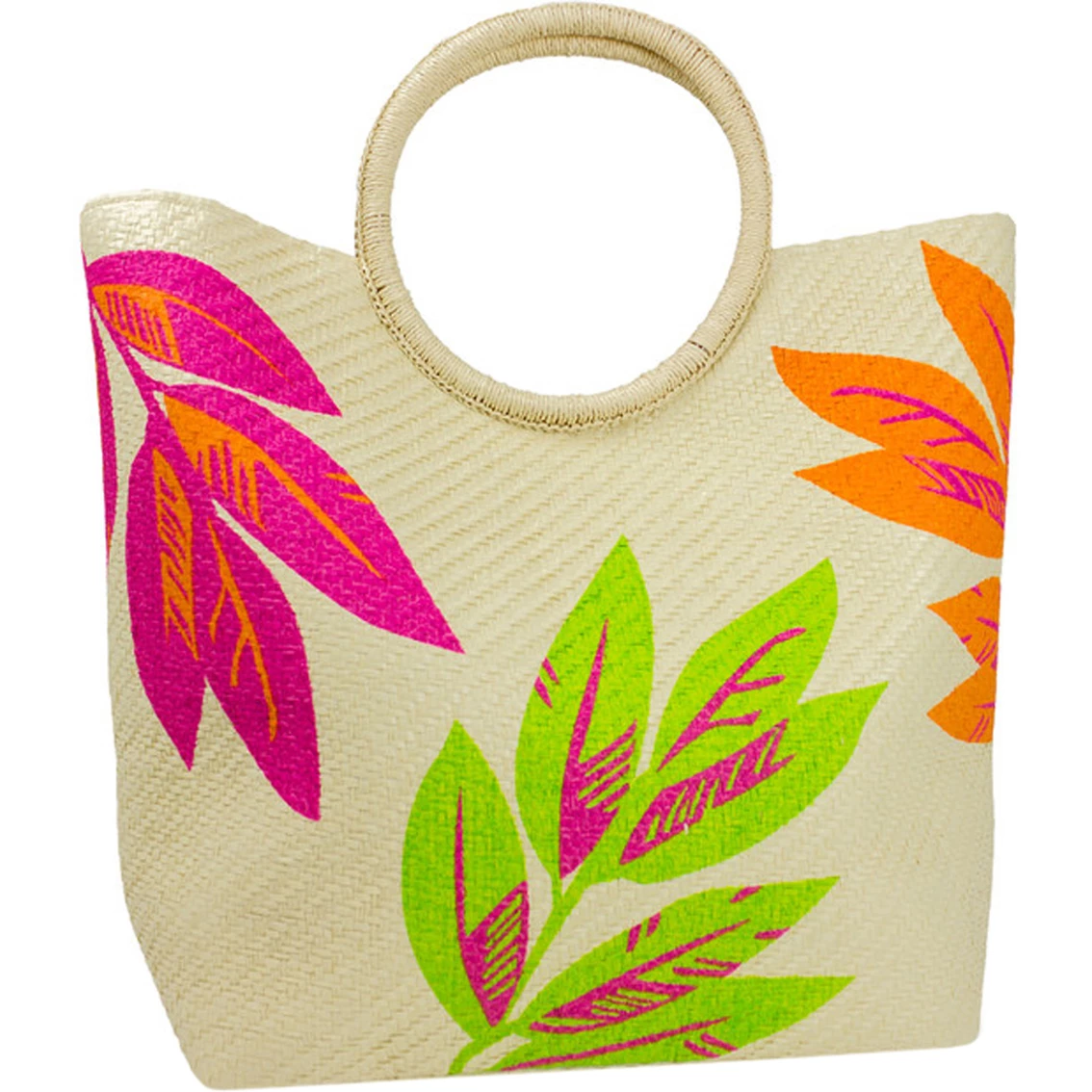 Deals ✔️ Magid Straw Floral Printed Tote With Circle Handles 🎁