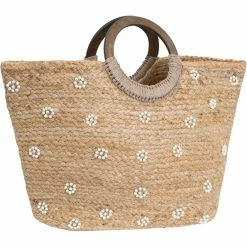 Outlet 💯 Magid Straw Jute Pearl Wooden Handle Tote 💯