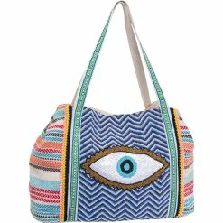 Top 10 ❤️ Magid Evil Eye Pattern Print Cotton Jacquard Tote With Bugal Beads 🧨