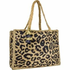 Coupon 💯 Magid Leopard Print Jute East West Shopper Tote ✔️